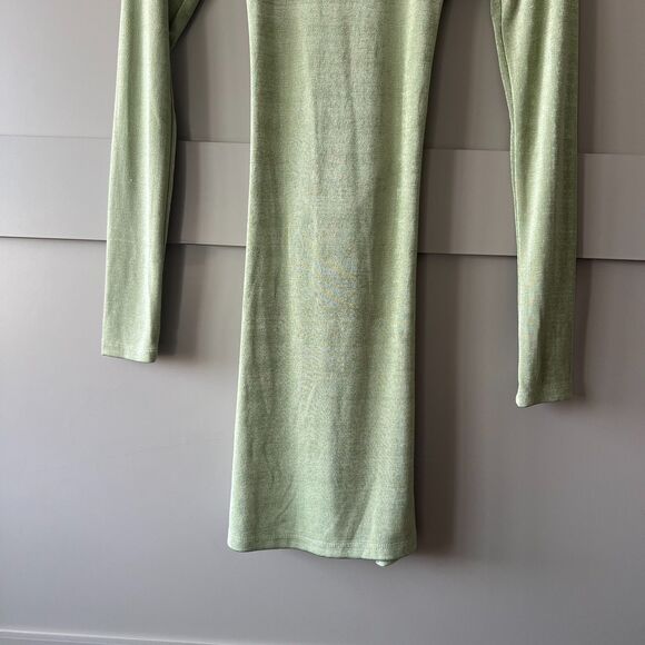 Princess Polly Ribbed Long Sleeve Open Back Mini Bodycon Dress Green Sz. 4 - Picture 4 of 14